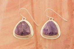 Genuine Charoite Sterling Silver Native American  Earrings